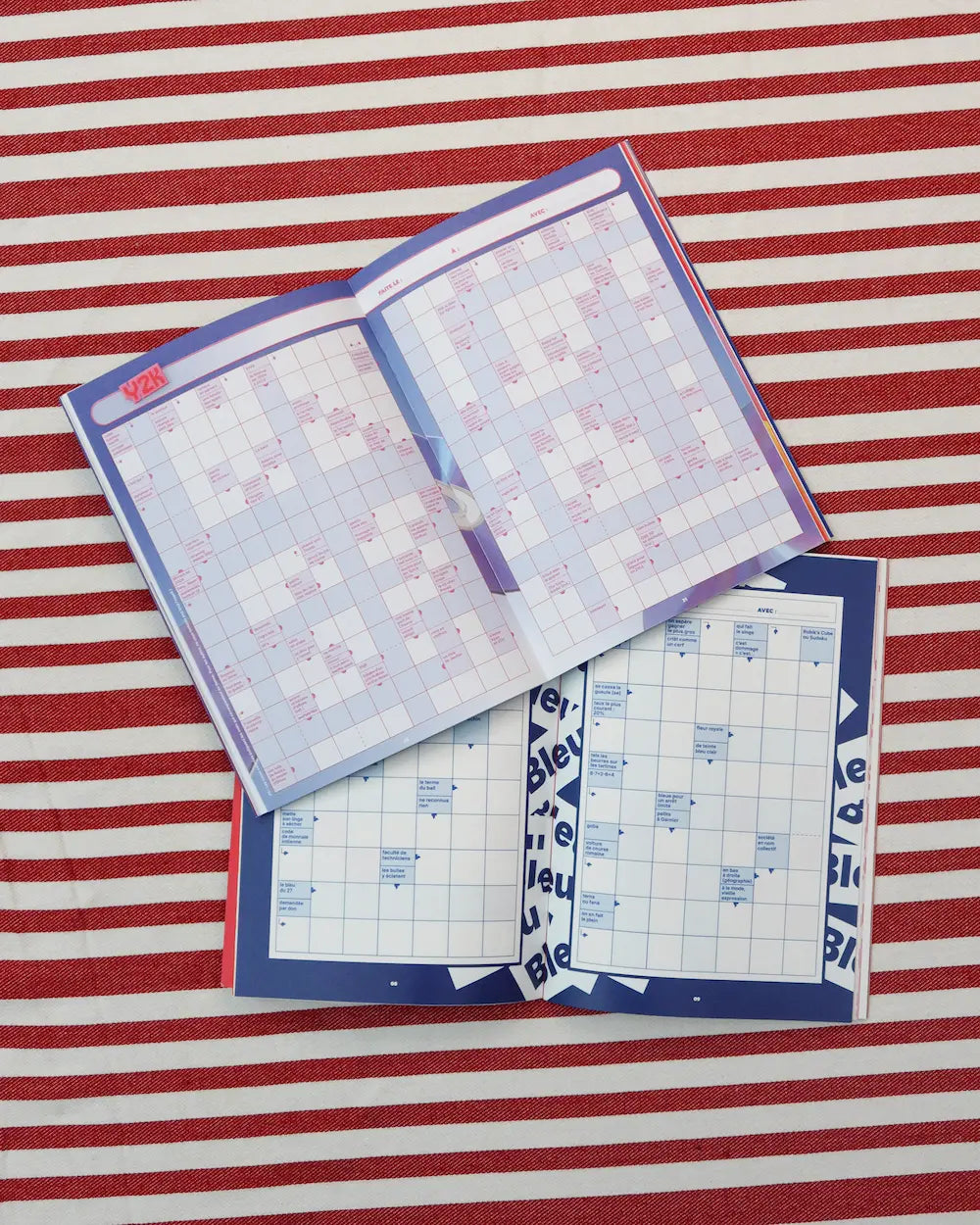 cahiers de mots fléchés grillé DOUX et CHAUD page Y2K et thème bleu