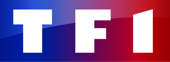 Logo TF1 dégradé bleu rouge avec lettres blanches stylisées, identité visuelle de la chaîne télévision française